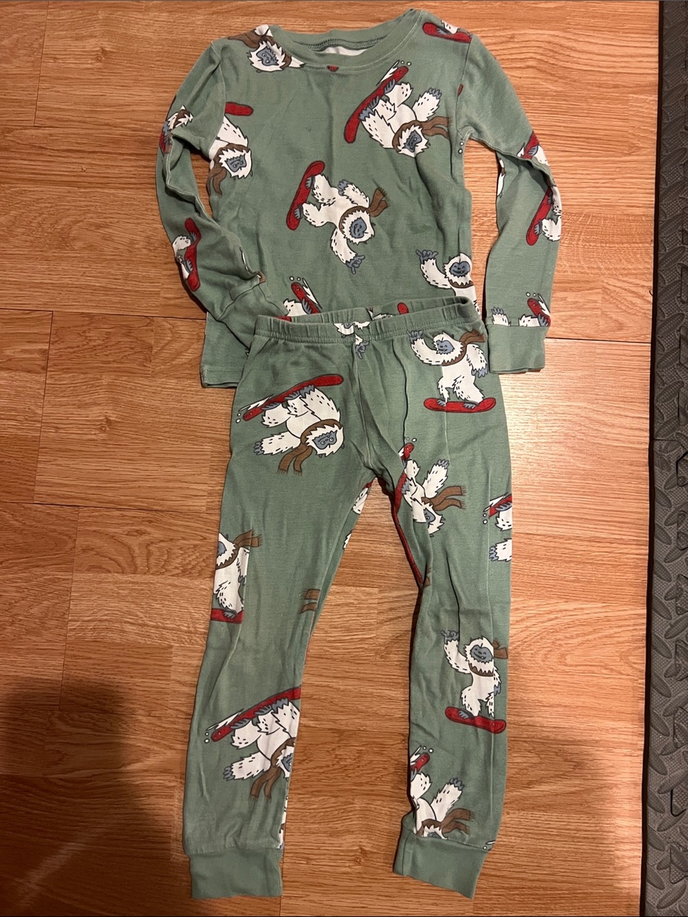 Carter's Green Yeti Skate Pajama Set with Red & White Accents